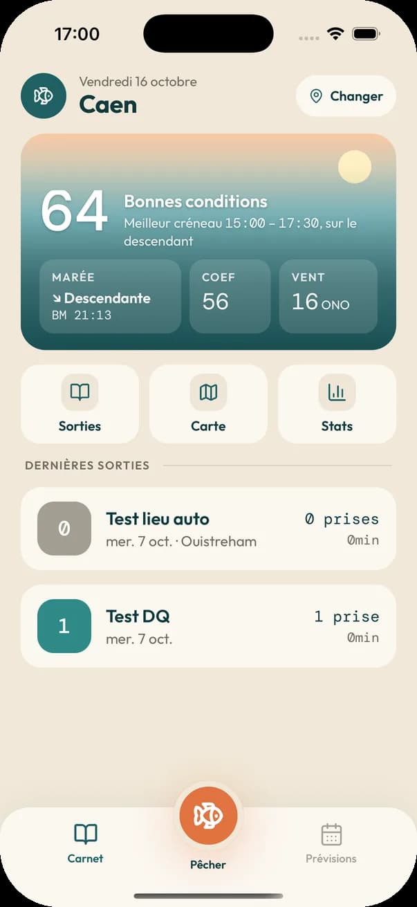 Accueil de Koeff : indice 64, bonnes conditions, marée descendante, coefficient 56